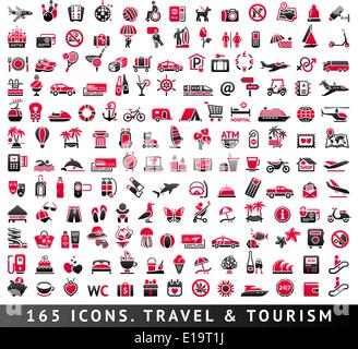 165 due icone a colori. Vacanze, tempo libero e viaggi, turismo e sport. Illustrazioni vettoriali, impostare contorni. Illustrazione Vettoriale