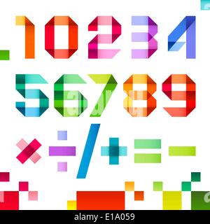 I numeri di spettrale ripiegati del nastro di carta a colori - numeri arabi, illustrazione vettoriale Illustrazione Vettoriale