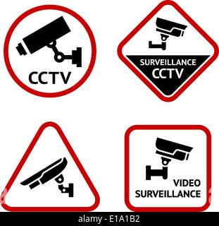 Sorveglianza video, set di etichette bianche, illustrazione vettoriale Illustrazione Vettoriale