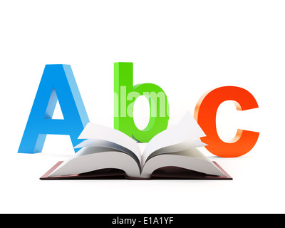 Abc e un libro aperto - istruzione e il concetto di scuola Foto Stock