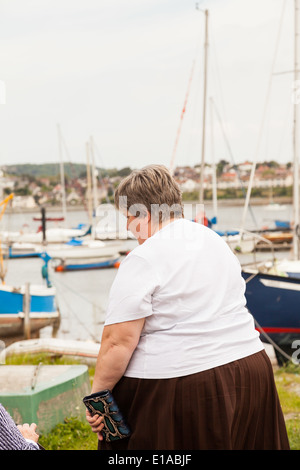 Conway, Galles, Gran Bretagna. Sopra il peso donna in piedi. Foto Stock