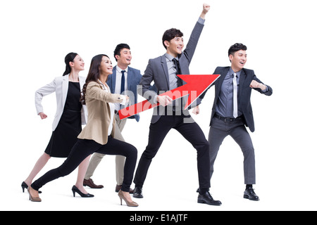 Fornitori di moda la punzonatura l'aria con la freccia rossa segno Foto Stock