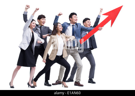 Fornitori di moda la punzonatura l'aria con la freccia rossa segno Foto Stock