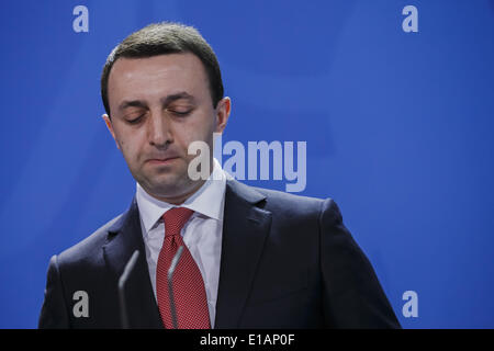 Berlino, Germania. 28 Maggio, 2014. Il Cancelliere Merkel si compiace Irakli Garibashvili, Primo Ministro della Georgia, Iurie Leanca, Primo ministro della Moldova e Arseniy Yatsenyuk Petrovych, Primo Ministro dell'Ucraina, presso la cancelleria federale della Repubblica federale di Germania il 28 maggio 2014 a Berlino, Germania./Immagine: Irakli Garibashvili, Primo Ministro della Georgia. Credito: Reynaldo Paganelli/NurPhoto/ZUMAPRESS.com/Alamy Live News Foto Stock