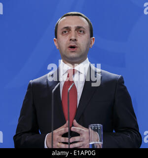 Berlino, Germania. 28 Maggio, 2014. Il Cancelliere Merkel si compiace Irakli Garibashvili, Primo Ministro della Georgia, Iurie Leanca, Primo ministro della Moldova e Arseniy Yatsenyuk Petrovych, Primo Ministro dell'Ucraina, presso la cancelleria federale della Repubblica federale di Germania il 28 maggio 2014 a Berlino, Germania./Immagine: Irakli Garibashvili, Primo Ministro della Georgia. Credito: Reynaldo Paganelli/NurPhoto/ZUMAPRESS.com/Alamy Live News Foto Stock