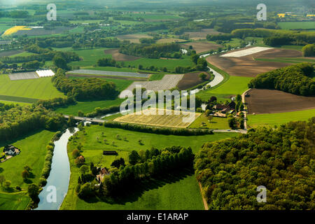 Vista aerea, Lippeauen pianure alluvionali e campi, Olfen, Münsterland, Renania settentrionale-Vestfalia, Germania Foto Stock