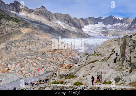 Il ghiacciaio del Rodano, Furka Pass, superiore la Valle del Rodano, a Oberwald, Canton Vallese, Svizzera Foto Stock