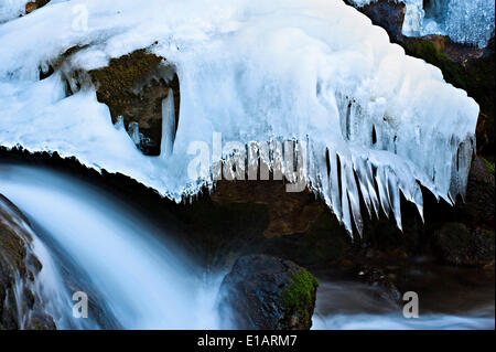 Myra cade con il ghiaccio in inverno in Muggendorf, Austria Inferiore, Austria Foto Stock