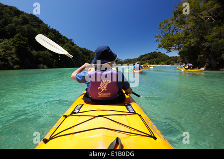 Fare kayak in francese della Bay, il Parco Nazionale Abel Tasman Nelson regione, Isola del Sud, Nuova Zelanda e Sud Pacifico Foto Stock