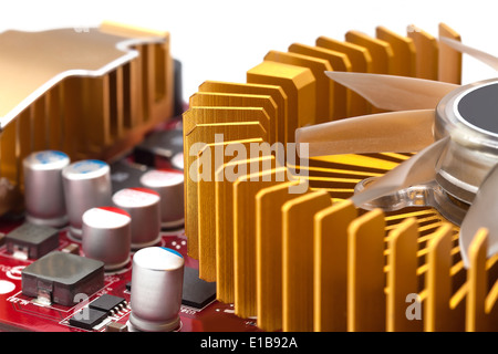 Computer graphics card con closeup componenti elettronici Foto Stock