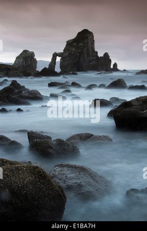 La costa di San Juan de Gaztelugatxe. Bermeo , Biscaglia, Paesi Baschi, l'Europa. Foto Stock