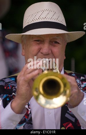 Jazz band a suonare in un auto classica mostra evento, Haslemere, Surrey, Regno Unito. Foto Stock