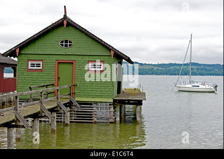 Ammersee,vedere,l'acqua,wasser,Bootshaus,schiff,segelschiff,boathouse, vela, sailingship, Foto Stock