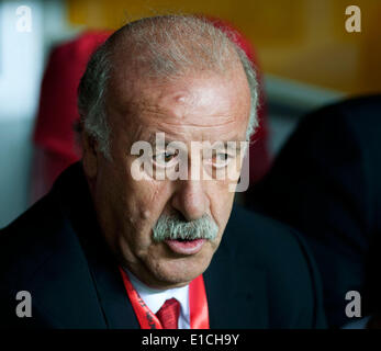 Sevilla. Il 30 maggio 2014. Spagna il capo allenatore Vicente del Bosque reagisce durante l'amichevole internazionale partita di calcio contro la Bolivia a Siviglia il 30 maggio 2014. La Spagna ha vinto 2-0. © Xie Haining/Xinhua/Alamy Live News Foto Stock