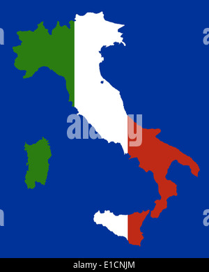 Bandiera Italiana colori nella forma di una mappa di Italia Foto Stock