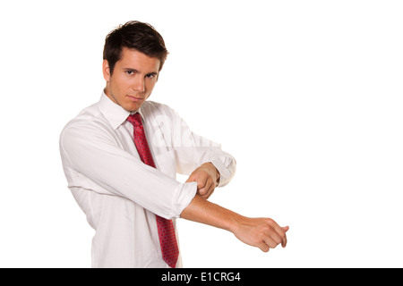 Successo, forte e potente affrontare. Shirt maniche arrotolate. Gli uomini shirt Foto Stock