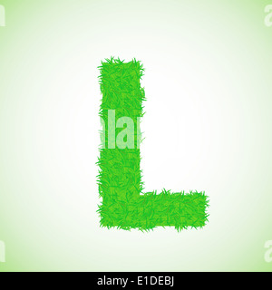 Illustrazione colorata con erba lettera su uno sfondo verde per il tuo design Foto Stock