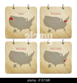 Stati Uniti d'America map sul badge di legno Foto Stock