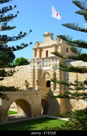 Mdina Gate, Mdina (Città Vecchia), Western District, Malta Majjistral Regione, Repubblica di Malta Foto Stock