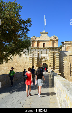 Mdina Gate, Mdina (Città Vecchia), Western District, Malta Majjistral Regione, Repubblica di Malta Foto Stock