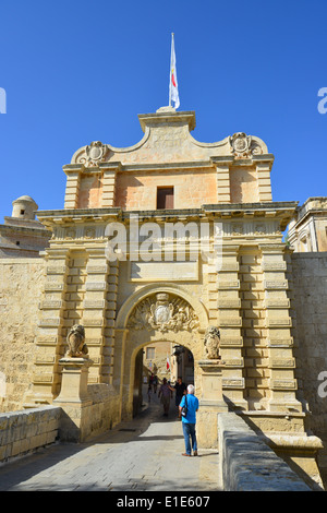 Mdina Gate, Mdina (Città Vecchia), Western District, Malta Majjistral Regione, Repubblica di Malta Foto Stock