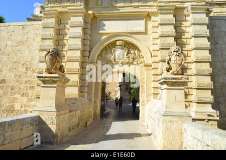 Mdina Gate, Mdina (Città Vecchia), Western District, Malta Majjistral Regione, Repubblica di Malta Foto Stock