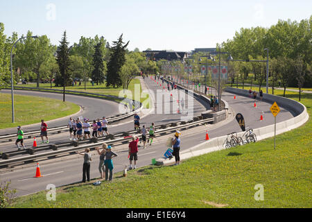 Calgary, Alberta, Canada. Dal 01 Giugno, 2014. I corridori racing lungo il Memorial Drive nel cinquantesimo Scotiabank Calgary marathon di domenica, 1 giugno 2014. Il Canada è in esecuzione più lunga maratona ha attirato più di 15.000 partecipanti e sollevato oltre un milione di dollari per la carità. Calgary, Alberta, Canada. Credito: Rosanne Tackaberry/Alamy Live News Foto Stock