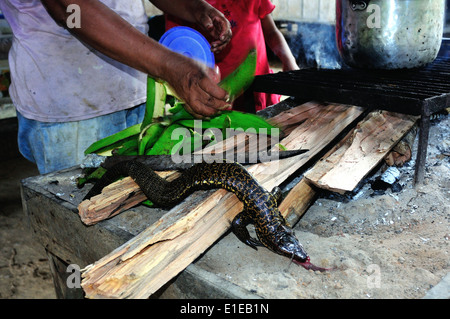 Lizard cottura - cucina tradizionale in Industria - PANGUANA . Dipartimento di Loreto .PERÙ Foto Stock