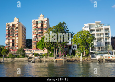 Brisbane Australia,Brisbane River,New Farm,condominio appartamenti residenziali edificio edifici alloggio,case,residence,fronte mare,AU1403 Foto Stock