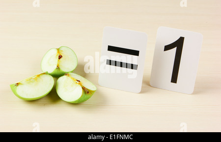 Tessera della scuola e apple con problemi matematici Foto Stock