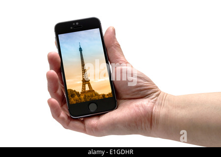 IPHONE 5S in mano isolati su sfondo bianco Foto Stock
