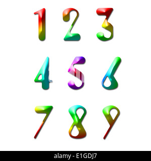 Numero da uno a nove realizzato dal colore arcobaleno Foto Stock