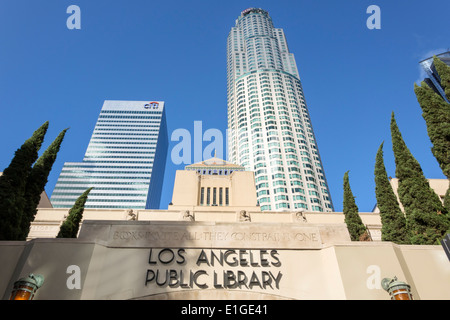 Los Angeles California, centro, skyline della città, Los Angeles Public Library, Richard J. Riordan Central Library, Goodhue Building, 1926, Facadeantary Egypia Foto Stock