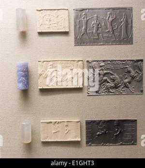Sigilli cilindrici dalla Mesopotamia, Neo-Babylonian periodo circa 500 BC Foto Stock