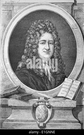 Gottfried Wilhelm Leibniz (1646-1716) Tedesco matematico e filosofo. Incisione, Paris, 1874. Foto Stock