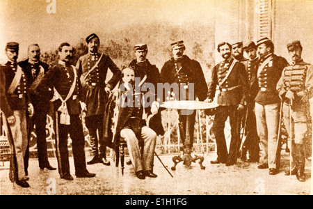 Cialdini generale con il suo staff. Agosto 1861 fu mandato a Napoli, con poteri eccezionali per affrontare con comparsa di brigantaggio Foto Stock