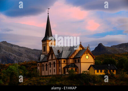 Chiesa di Kabelvåg, Vågan, Nordland, Lofoten, Norvegia Foto Stock
