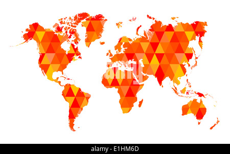 Rosso di piastrelle a mosaico mappa Mondo isolato illustrazione vettoriale Foto Stock