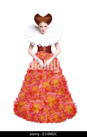 Capelli rossi Duchessa. Retrò moda donna in classico Jabot. Renaissance. Fantasy Foto Stock