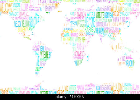 Mappa che mostra Benvenuti in diverse lingue Foto Stock