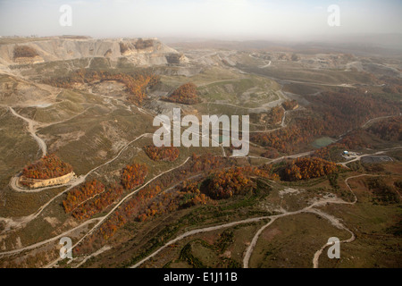 Bonifica della miniera di carbone mountaintop distacco, Appalachia, Saggio County, Virginia, Stati Uniti d'America, vista aerea Foto Stock
