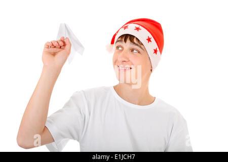 Adolescente con aeroplano di carta Foto Stock