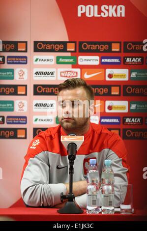 Gdansk, Polonia 5th, giugno 2014 Polish National football team stampa Conferenza prima della Lituania partita amichevole a PGE Arena Stadium. Southampton FC portiere Artur Boruc parla ai media durante la conferenza Credito: Michal Fludra/Alamy Live News Foto Stock