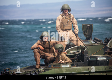 Stati Uniti Marines assegnato all assalto Veicolo anfibio (AAV) plotone, Kilo Company, Battaglione Team di atterraggio, 3° Battaglione, seconda Mar Foto Stock