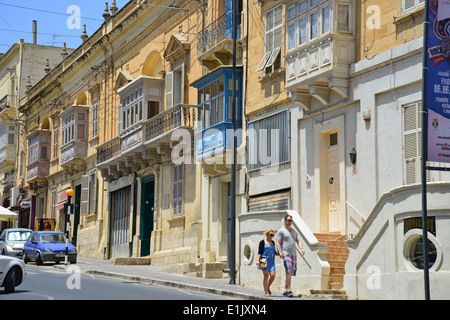 Balconi in legno (gallarija), Victoria (Città) di Victoria a Gozo (Għawdex), Gozo e Comino distretto, Gozo Regione, Repubblica di Malta Foto Stock