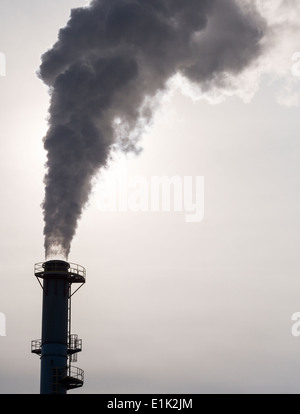 Fumo e vapore . Ombra scura di fumo e di flusso di vapore al di fuori di un alte ciminiere industriali nella zona est di Ottawa Foto Stock