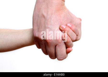 Bambino e Adulto tenendo le mani vicino. Foto Stock
