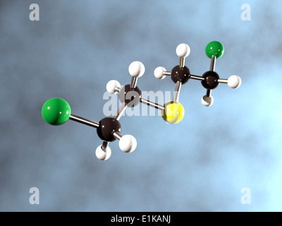 La struttura molecolare della senape della molecola di gas che mostra il carbonio (nero) di cloro (verdi) idrogeno (bianco) e zolfo (giallo) Foto Stock