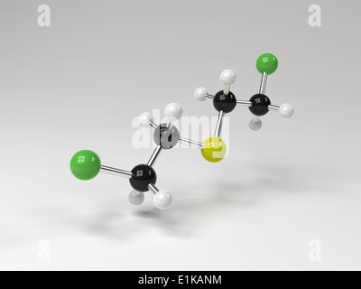 La struttura molecolare della senape della molecola di gas che mostra il carbonio (nero) di cloro (verdi) idrogeno (bianco) e zolfo (giallo) Foto Stock