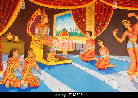 Preah Prom Rath monastero. La vita di Buddha. Dancing in the palace Foto Stock